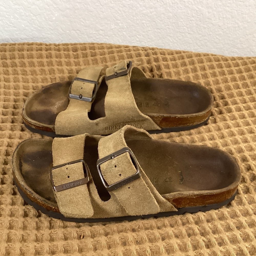 Vintage Birkenstock Arizona Womens Sz 6 37 Tan Brown Suede Sandals Made Germany